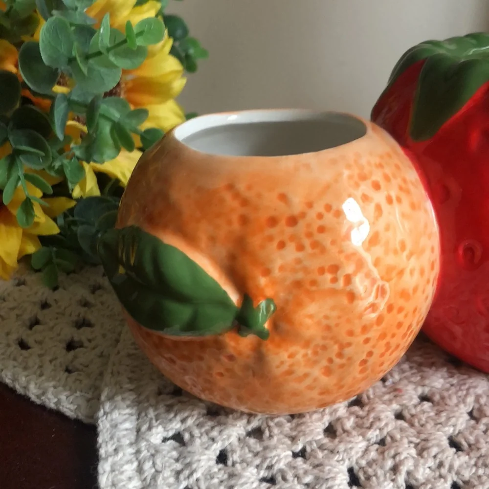 Fruit-Themed Ceramic Planter Pots Set - Orange, Red, Yellow
